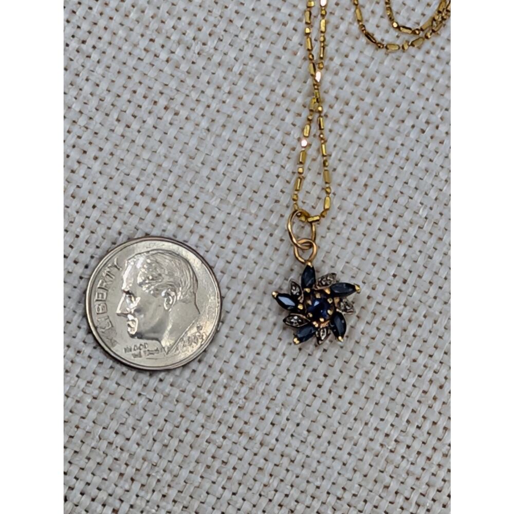 Solid 14K Gold Natural Blue Sapphire & Diamond Flower Pendant Necklace 585 Italy - Picture 13 of 16